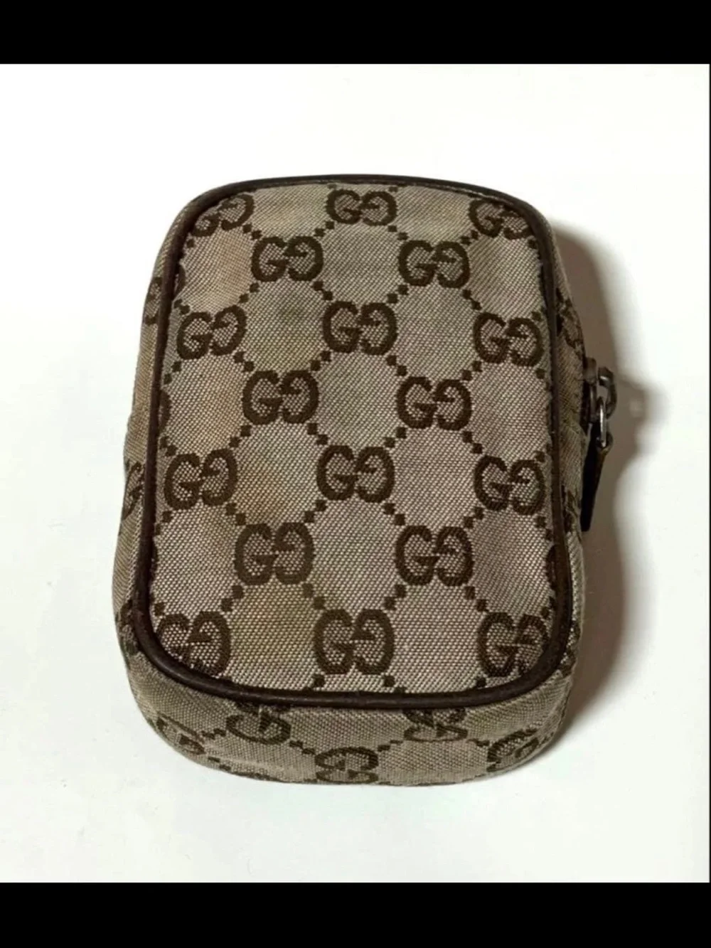 Gucci Brown Beige GG Monogram Cosmetic Pouch